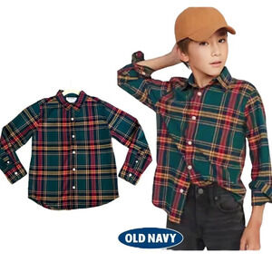 OLD NAVY | Green -Orange | PLAID SHIRT